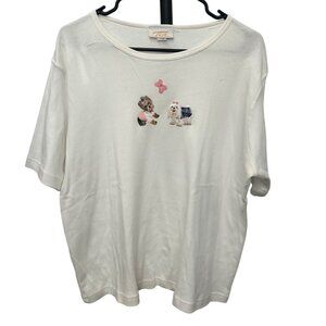 Tia Designs Embroidered Dog Cotton T-Shirt Sz X-Large